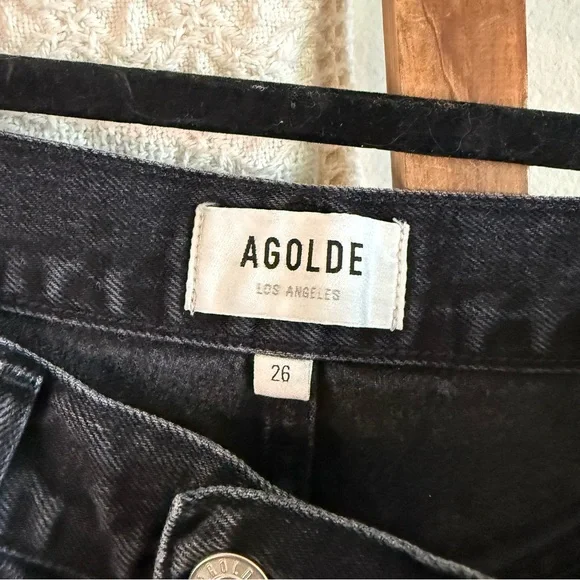 NWOT Agolde Black Denim 100% Cotton Dee Jean Shorts - Picture 3 of 5